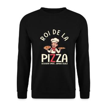Pizzaiolo roi de la pizza cadreau drole - Sweat-shirt Unisexe - noir - Devant - Alina (178cm) & Michal (187cm)