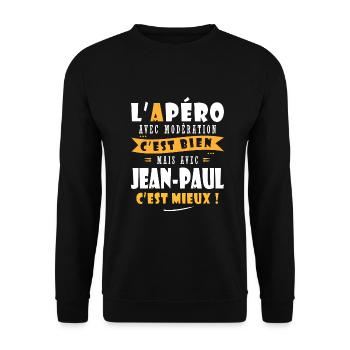 jean paul Apero T shirt Humour Jean Paul - Sweat-shirt Unisexe - noir - Devant - Alina (178cm) & Michal (187cm)