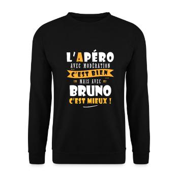 Humour Bruno Apero T shirt Humour Drôles bruno - Sweat-shirt Unisexe - noir - Devant - Alina (178cm) & Michal (187cm)