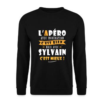 Humour Sylvain Apero T shirt Humour Drôles sylvain - Sweat-shirt Unisexe - noir - Devant - Alina (178cm) & Michal (187cm)