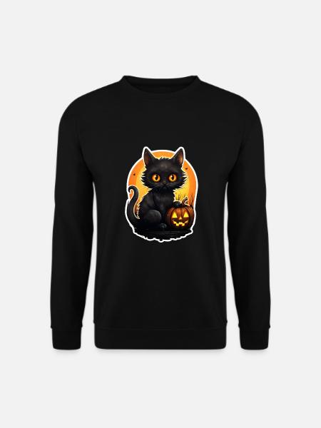 Chat noir d’Halloween avec citrouille - Sweat-shirt Unisexe - noir