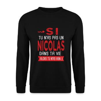 Nicolas Si tu n as pas un nicolas Cadeau humour - Sweat-shirt Unisexe - noir - Devant - Alina (178cm) & Michal (187cm)