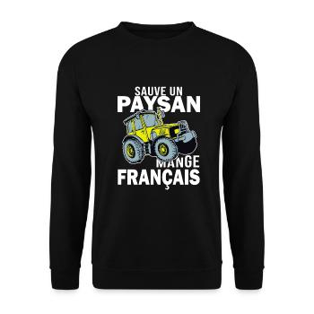 paysan en colere mange francais agriculteur - Sweat-shirt Unisexe - noir - Devant - Alina (178cm) & Michal (187cm)