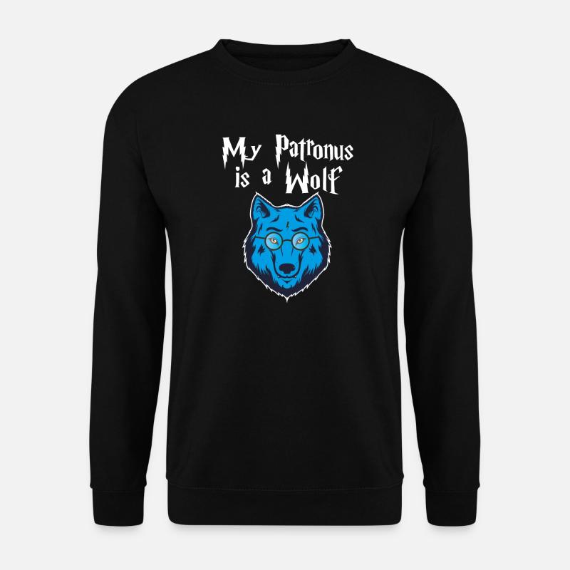 Mein Patronus ist ein Wolf Wizad Glasses Blue Wolf Geschenk - Unisex Pullover - Schwarz