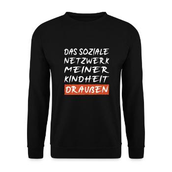 Draußen Das soziale Netzwerk meiner Kindheit - Unisex Pullover - Schwarz - Vorne - Alina (178cm) & Michal (187cm)