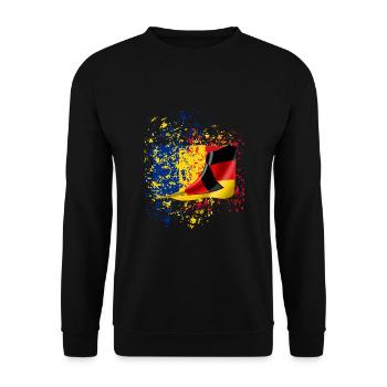 Freundschaft Rumänien Deutsch Flagge shirt flag - Unisex Pullover - Schwarz - Vorne - Alina (178cm) & Michal (187cm)
