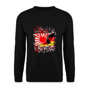 Freundschaft Japan aufgehende Sonne Deutsch Flagge - Unisex Pullover - Schwarz - Vorne - Alina (178cm) & Michal (187cm)