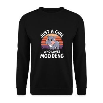 Just a Girl Who Loves Moo Deng - Cute Hippo Design - Unisex Pullover - Schwarz - Vorne - Alina (178cm) & Michal (187cm)