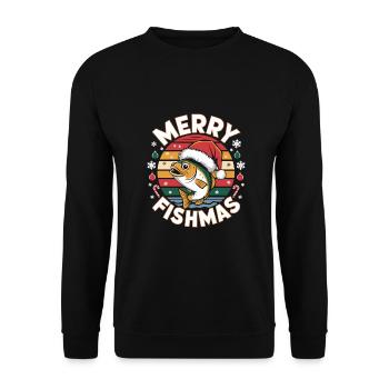 Merry FishmasLustiges Angler Design - Unisex Pullover - Schwarz - Vorne - Alina (178cm) & Michal (187cm)