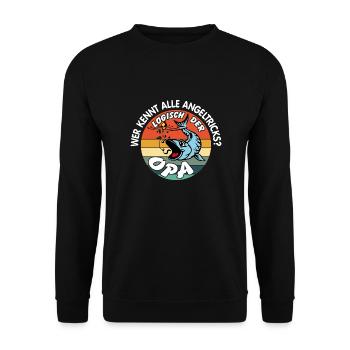 Opa mit Opa. Opa kennt alle Angeltricks - Unisex Pullover - Schwarz - Vorne - Alina (178cm) & Michal (187cm)