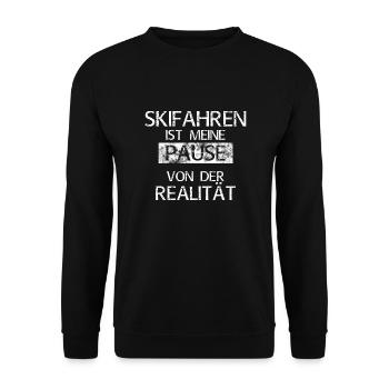 Skifahren ist meine Pause von der Realität - Unisex Pullover - Schwarz - Vorne - Alina (178cm) & Michal (187cm)
