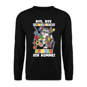 Niedliche Katze Katzenkind mit Zuckertüte Schule - Unisex Pullover - Schwarz - Vorne - Alina (178cm) & Michal (187cm)