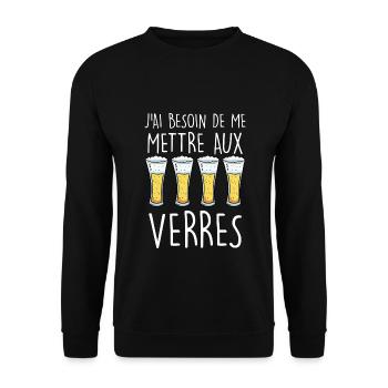 J'ai besoin de me mettre aux verres Humour Bière - Sweat-shirt Unisexe - noir - Devant - Alina (178cm) & Michal (187cm)