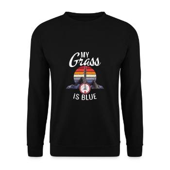 My Grass is Blue Retro Rocky Banjo Bluegrass - Unisex Pullover - Schwarz - Vorne - Alina (178cm) & Michal (187cm)