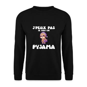 J'Peux Pas Je Suis En Pyjama Avec Paresseux - Sweat-shirt Unisexe - noir - Devant - Alina (178cm) & Michal (187cm)