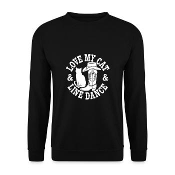 Ich liebe meine Katze und Line Dance - Unisex Pullover - Schwarz - Vorne - Alina (178cm) & Michal (187cm)