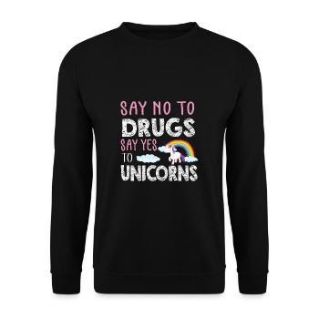 Lustiger Einhorn Spruch I Einhörner - Unisex Pullover - Schwarz - Vorne - Alina (178cm) & Michal (187cm)