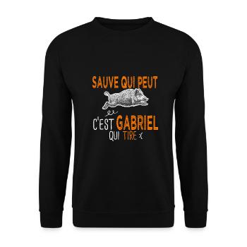 Gabriel c est gabriel qui tire Humour Chasseur - Sweat-shirt Unisexe - noir - Devant - Alina (178cm) & Michal (187cm)