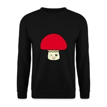 Kawaii mushroom cute red with face - Unisex Sweatshirt - black - Front - Alina (178cm) & Michal (187cm)
