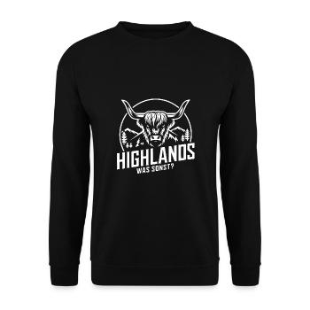 Highlands was sonst Schottisches Hochlandrind - Unisex Pullover - Schwarz - Vorne - Alina (178cm) & Michal (187cm)