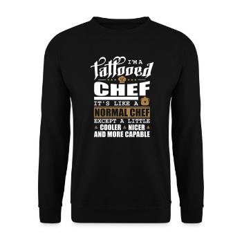 Chef tatoué / Chef, Chef tatoué - Sweat-shirt Unisexe - noir - Devant - Alina (178cm) & Michal (187cm)