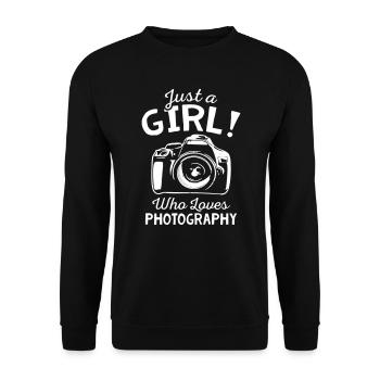 Just a Girl Who Loves Photography - Unisex Pullover - Schwarz - Vorne - Alina (178cm) & Michal (187cm)