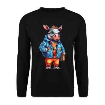 Dessin animé Mignon Rhinocéros - Sweat-shirt Unisexe - noir - Devant - Alina (178cm) & Michal (187cm)