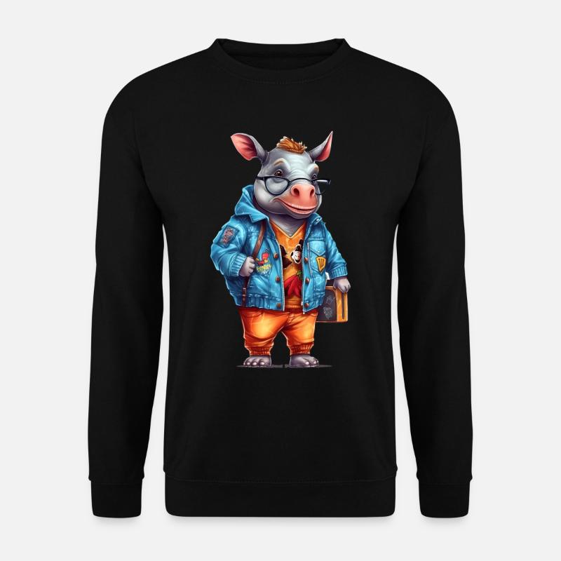 Cute Rhinoceros Cartoon - Unisex Sweatshirt - black