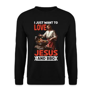 I Just Want To Love Jesus And BBQ 6 - Unisex Pullover - Schwarz - Vorne - Alina (178cm) & Michal (187cm)