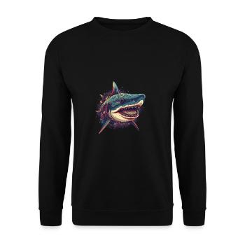 Cool trippy shark with boho patterns - Unisex Sweatshirt - black - Front - Alina (178cm) & Michal (187cm)