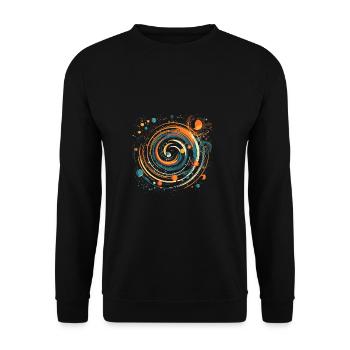 Retro Space Planeten Wirbel in orange und türkis - Unisex Pullover - Schwarz - Vorne - Alina (178cm) & Michal (187cm)
