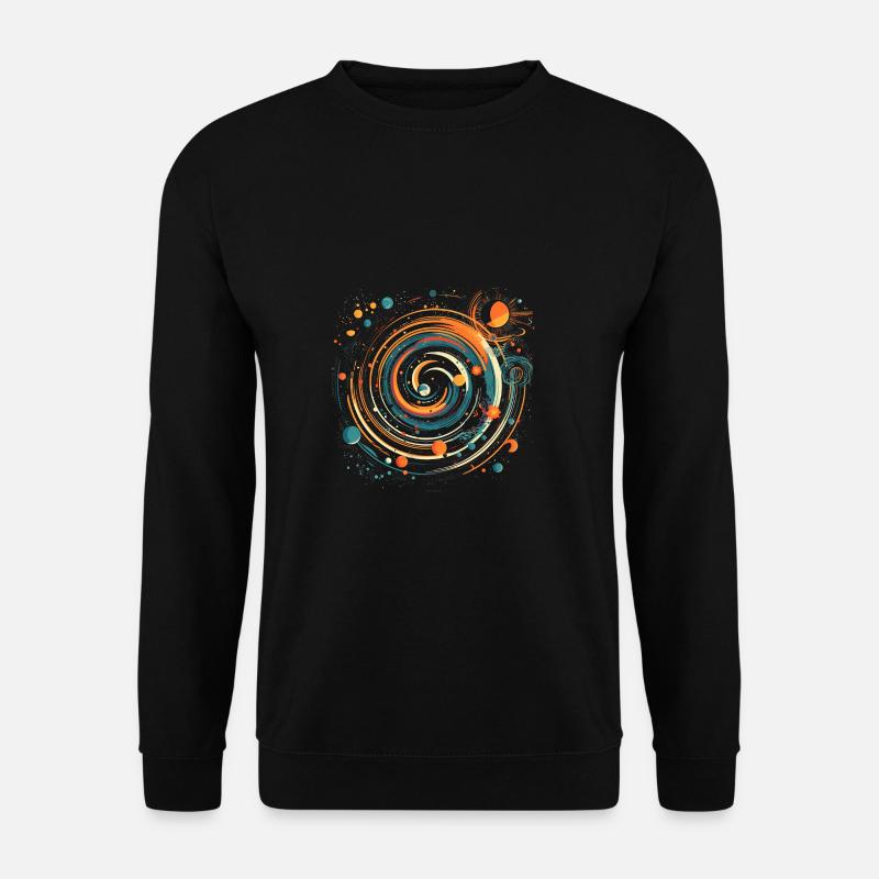 Retro Space Planeten Wirbel in orange und türkis - Unisex Pullover - Schwarz