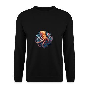 Wunderschöner Oktopus mit Blumen Boho Style - Unisex Pullover - Schwarz - Vorne - Alina (178cm) & Michal (187cm)