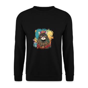 Cool chat hippie hipster coloré avec des lunettes - Sweat-shirt Unisexe - noir - Devant - Alina (178cm) & Michal (187cm)