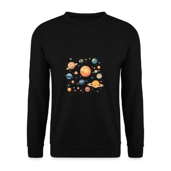 Bunte Planeten die durchs All schweben - Unisex Pullover - Schwarz - Vorne - Alina (178cm) & Michal (187cm)