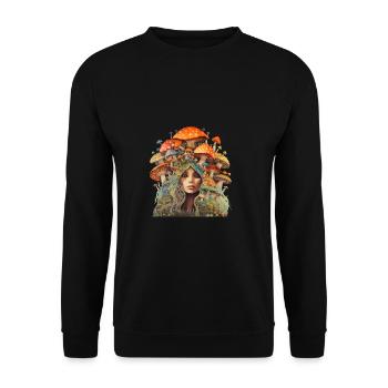 Mutter der Fliegenpilze - Mutter Erde - Unisex Pullover - Schwarz - Vorne - Alina (178cm) & Michal (187cm)