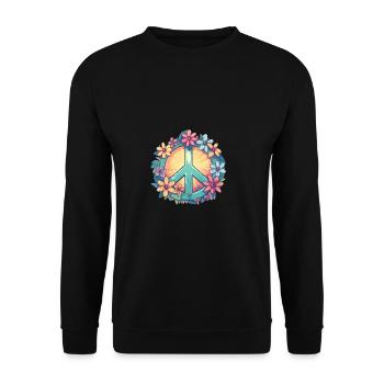Groovy Retro Peace Sign with Pastel Flowers - Unisex Sweatshirt - black - Front - Alina (178cm) & Michal (187cm)