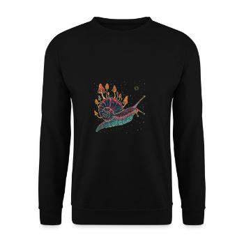 Bunte surreale Schnecke mit Pilzen - Unisex Pullover - Schwarz - Vorne - Alina (178cm) & Michal (187cm)