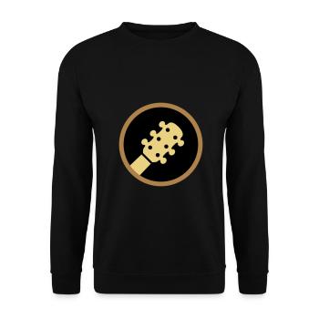★ Designfarben änderbar ★ Kopf einer Gitarre Kreis - Unisex Pullover - Schwarz - Vorne - Alina (178cm) & Michal (187cm)