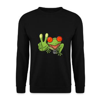 Frosch Hippie Peacezeichen - Unisex Pullover - Schwarz - Vorne - Alina (178cm) & Michal (187cm)