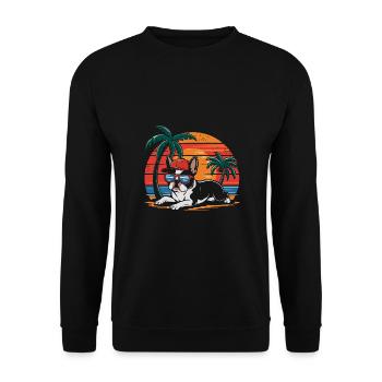 Cool Bostie Boston Terrier Under Palm Trees - Unisex Sweatshirt - black - Front - Alina (178cm) & Michal (187cm)