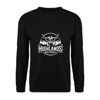 Highlands was sonst Schottisches Hochlandrind - Unisex Pullover - Schwarz - Vorne - Alina (178cm) & Michal (187cm)