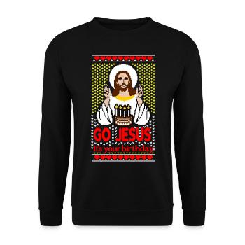 Go Jesus its your Birthday Ugly Christmas Xmas - Sweat-shirt Unisexe - noir - Devant - Alina (178cm) & Michal (187cm)