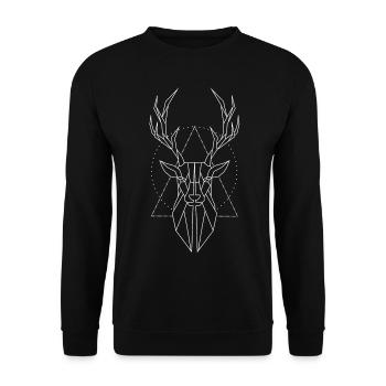 Geometrischer Hirsch Kopf Geschenkidee - Unisex Pullover - Schwarz - Vorne - Alina (178cm) & Michal (187cm)