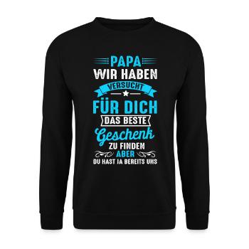 Bonus Papa wir haben versucht das beste Geschenk - Unisex Pullover - Schwarz - Vorne - Alina (178cm) & Michal (187cm)
