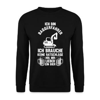 Baggerfahrer Maschinenführer Tiefbauer Bagger - Unisex Pullover - Schwarz - Vorne - Alina (178cm) & Michal (187cm)