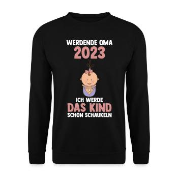 Großmutter 2023 Schwanger Werdende Oma - Unisex Pullover - Schwarz - Vorne - Alina (178cm) & Michal (187cm)