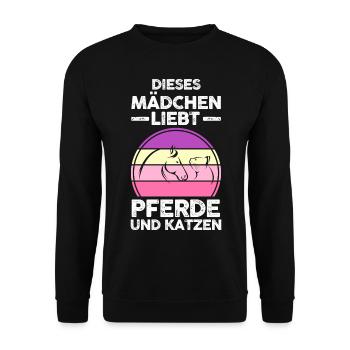 Pferde Pferdeliebhaber Katzenliebhaber Katzen - Unisex Pullover - Schwarz - Vorne - Alina (178cm) & Michal (187cm)