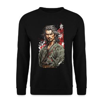 Samurai Vintage Retro Kanji Kunst Design - Unisex Pullover - Schwarz - Vorne - Alina (178cm) & Michal (187cm)