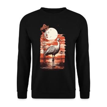 Asiatischer Kranich Kunst & Natur Vogel Design - Unisex Pullover - Schwarz - Vorne - Alina (178cm) & Michal (187cm)